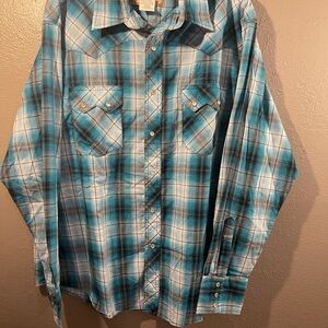 Wrangler Turquoise Plaid Casual Shirt